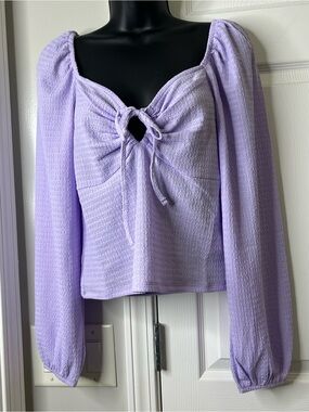 Spring + Mercer Lavender Textured Crop Top Long Sleeve Ruched Front Size M NWT‎